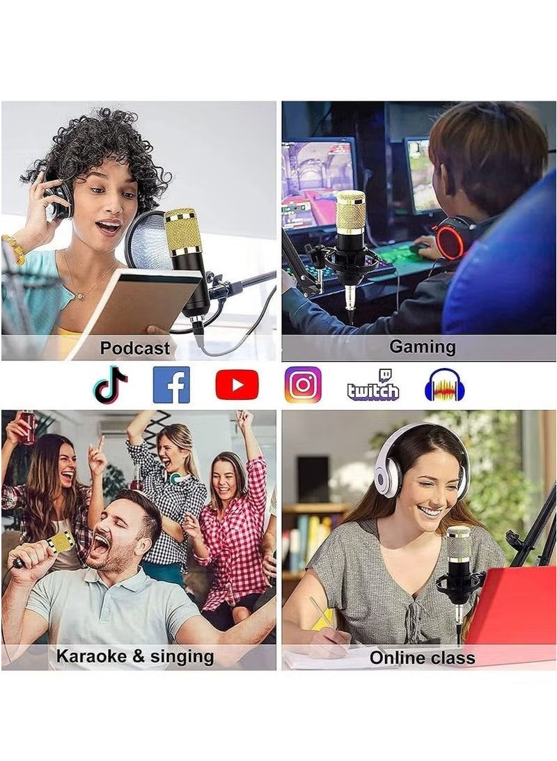 Professional Condenser Microphone With V8S Live Sound Card And Studio Recording Broadcasting Set Black/Gold - Image 3