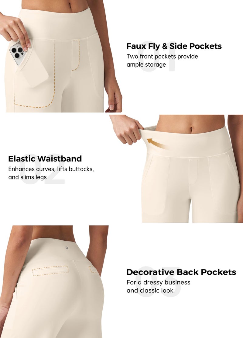 Willit Women's Yoga Pants Wide Leg Dress Work Pants Stretch Casual Pants Slacks with Pockets High Waist 30" Cream M - Image 5