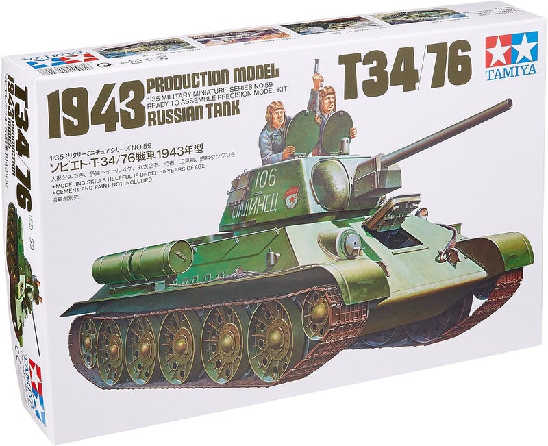 Tamiya 1:35 Scale T34/76 1943 Russian Tank Military Model Kit - Image 1
