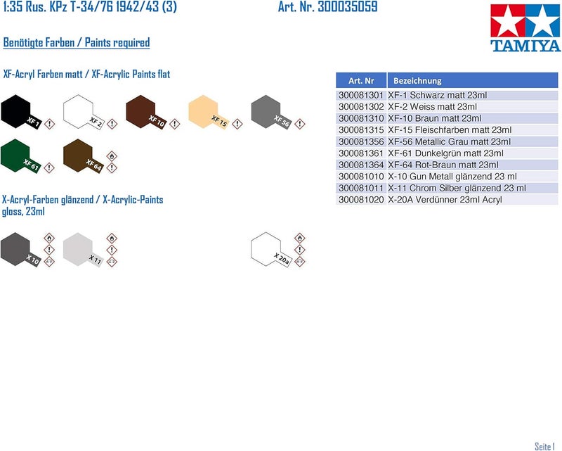 Tamiya 1:35 Scale T34/76 1943 Russian Tank Military Model Kit - Image 2