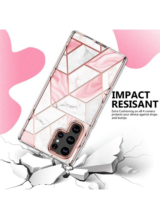 O Ozone Marble Bundle for Samsung Galaxy S24 5G Ultra Case + Galaxy Buds Case, Full-Body Smooth Gloss Finish Marble Shockproof Bumper Stylish Cover (Pink)  - Image 4