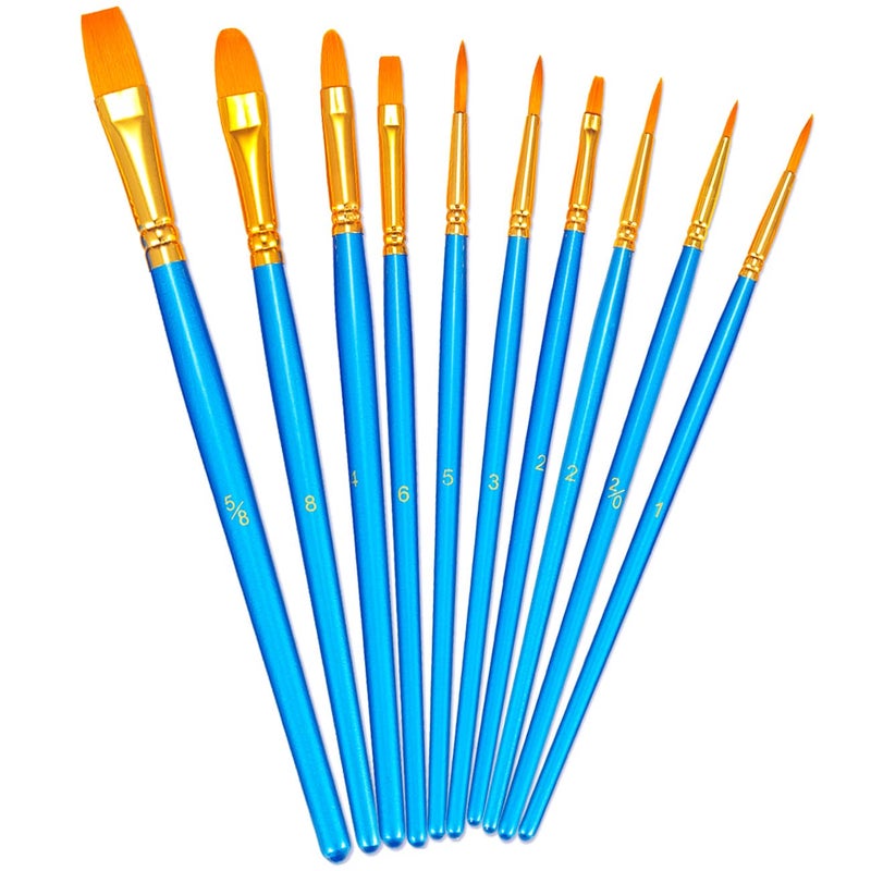 BOSOBO Paint Brush Set 10pcs Round Pointed Tip Nylon Hair Artist Detail Paintbrushes Professional Fine Acrylic Oil Watercolor Brushes for Face Nail Body Art Craft Model Miniature Painting Blue