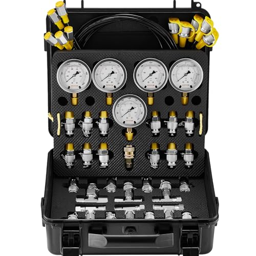 VEVOR Hydraulic Pressure Test Kit 10100250400600bar 5 Gauges 13 Test Couplings 14 Tee Connectors 5 Test Hoses Hydraulic Gauge Kit with Sturdy Carrying Case for Excavator Construction Machinery - Image 1