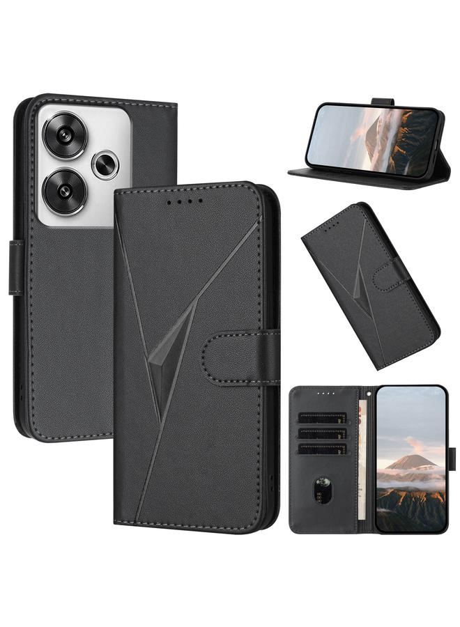 اس-توب جراب هاتف Redmi Turbo 3 المصنوع من الجلد بتصميم مثلث مع مشبك - Image 1