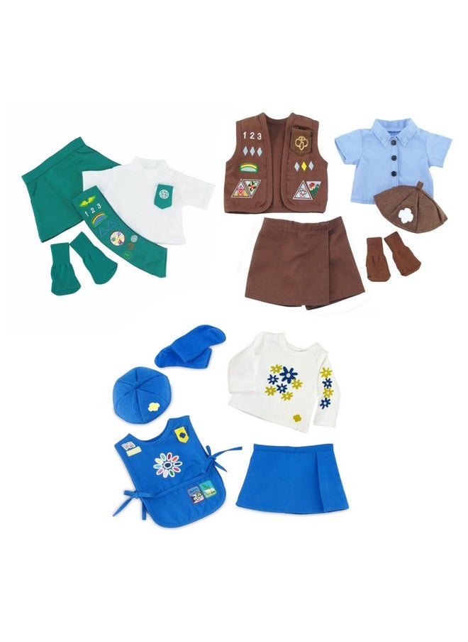 Emily Rose Emily Rose Doll Clothes | Value Pack - 3 18-inch Doll Girl Scout Inspired Modern Uniforms, Including Daisy, Brownie and Junior Scout Outfits | Officially Licensed by Girl Scouts of The USA!  - Image 1