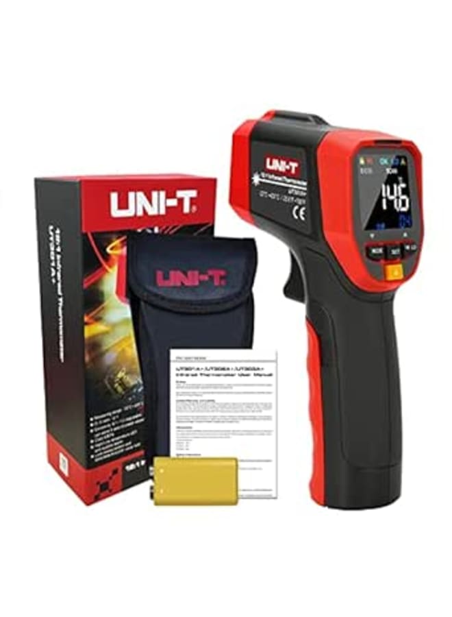 UNI-T UT301A+ Infrared Thermometer, Not for Human, -25.6°F to 788°F (-32°C to 420°C) Non-Contact Digital Laser Temperature Gun with LCD Display, Red & Grey