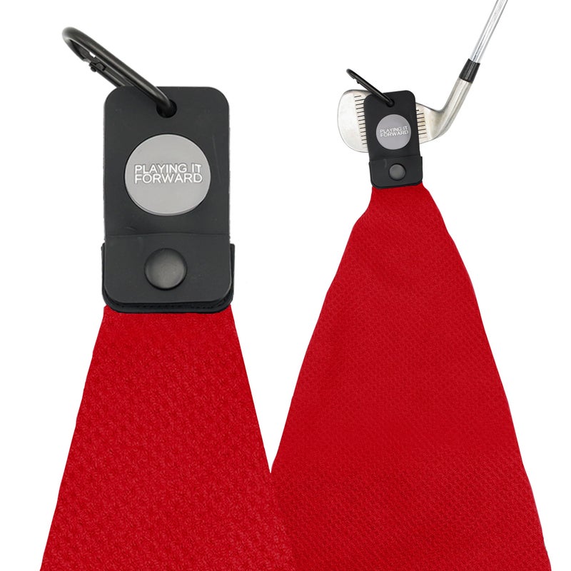 Playing It Forward Magnetic Golf Towels for Golf Bags with Clip Ultra Strong Magnet Waffle Weave Microfiber Towel for Secure Hold on Bags Carts Ideal Club Cleaner Accessories Red