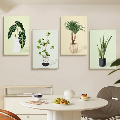 Fountor 4 Pack Framed Paint by Numbers Kit for Adults Beginners with Wooden Easel DIY Green Plant Paint by Number Kit with Frame Simple Plants Painting by Numbers for Home Wall Decor 8x12 inch - Image 3