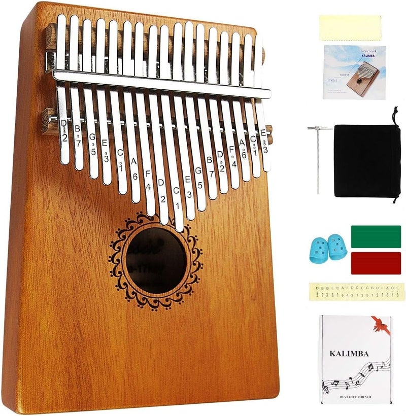 FLSEPAMB Kalimba Thumb Piano 17 Keys with mahogany Wood Portable Mbira Finger Piano Gifts for Friends and piano Beginners Professional （Matte brown） - Image 1