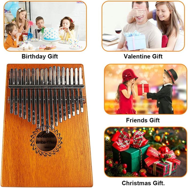 FLSEPAMB Kalimba Thumb Piano 17 Keys with mahogany Wood Portable Mbira Finger Piano Gifts for Friends and piano Beginners Professional （Matte brown） - Image 4