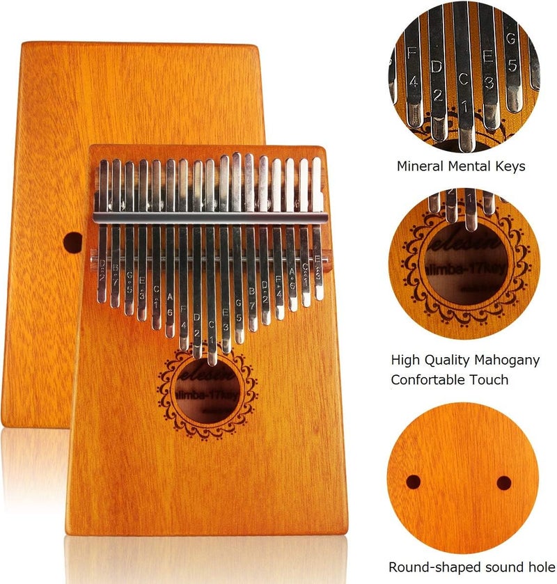 FLSEPAMB Kalimba Thumb Piano 17 Keys with mahogany Wood Portable Mbira Finger Piano Gifts for Friends and piano Beginners Professional （Matte brown） - Image 2