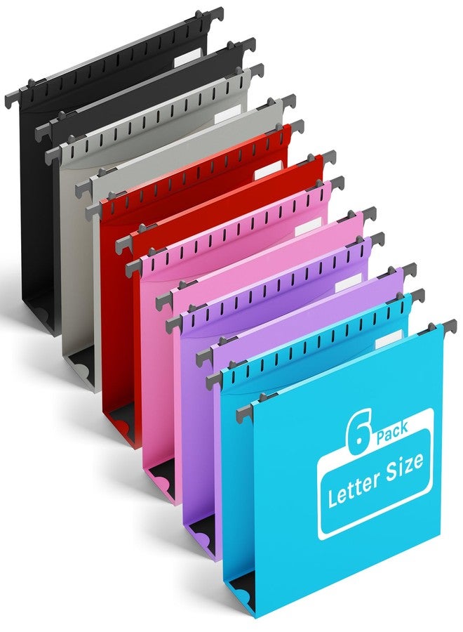 Ansook Plastic Expanding Hanging File Folders Letter Size,6 Pack Extra Capacity Hang Folder,Heavy Duty 2”Expansion,Filing Cabinet Folders,Insertable Tabs,for Office, School & Home,Assorted Colors - Image 1