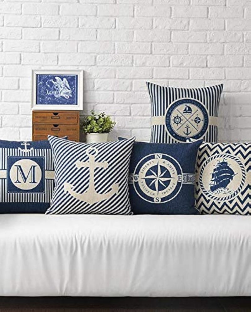 AEROHAVEN Set of 5 Designer Decorative Throw Pillow/Cushion Covers - CC116 - (18 inch x 18 inch, Blue) - Image 1