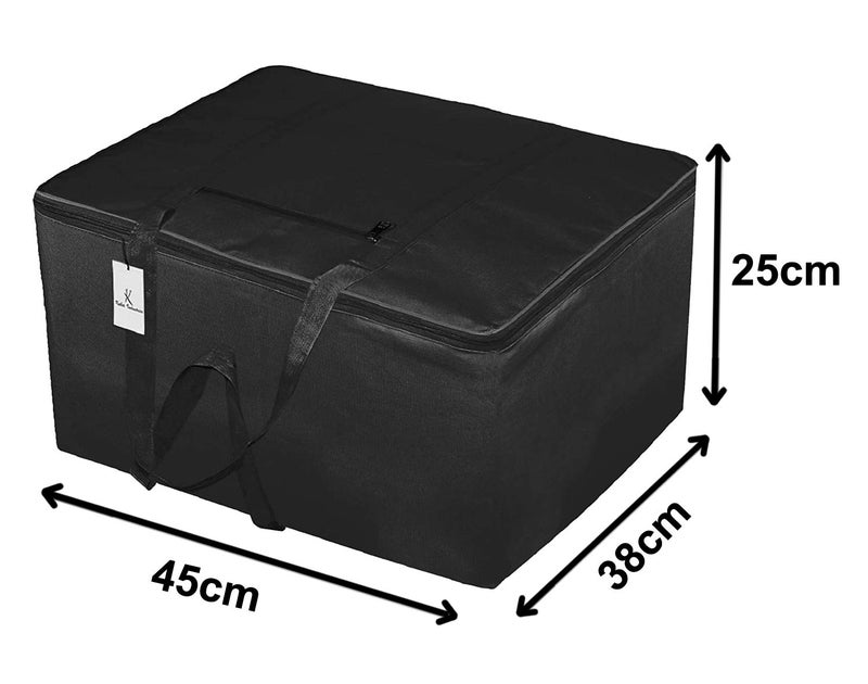 Kuber Industries Small Size Lightweight Foldable Rexine Jumbo Underbed Storage Bag with Zipper and Handle Black GreyPack of 2 - Image 2