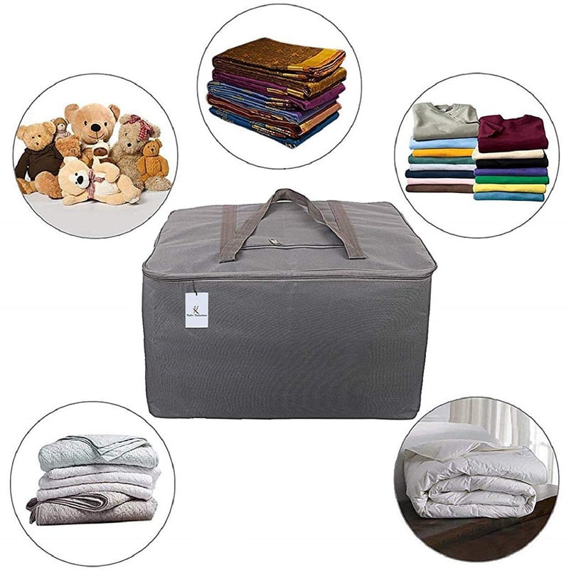 Kuber Industries Small Size Lightweight Foldable Rexine Jumbo Underbed Storage Bag with Zipper and Handle Black GreyPack of 2 - Image 4