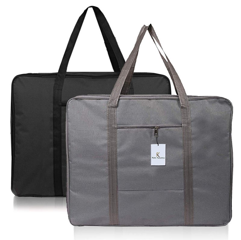 Kuber Industries Small Size Lightweight Foldable Rexine Jumbo Underbed Storage Bag with Zipper and Handle Black GreyPack of 2 - Image 1