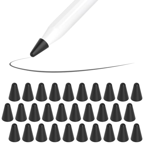SIXFU 30 PCS Paper Feel Silence Covers for Apple Pencil Tips, Rubber Silicone Protectors for Apple Pencil 2nd Generation Tips/ 1st Gen Replacement iPad Pro Pencil Nib Covers(Black) - Image 1