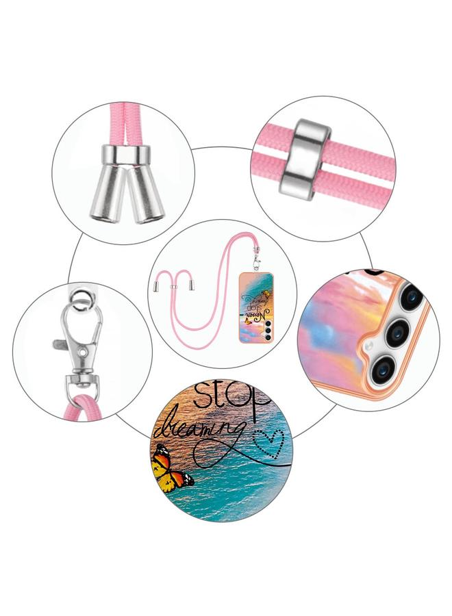 S-TOP Case For Samsung Galaxy S24 FE 5G Electroplating Pattern IMD TPU Shockproof Case with Neck Lanyard - Image 5