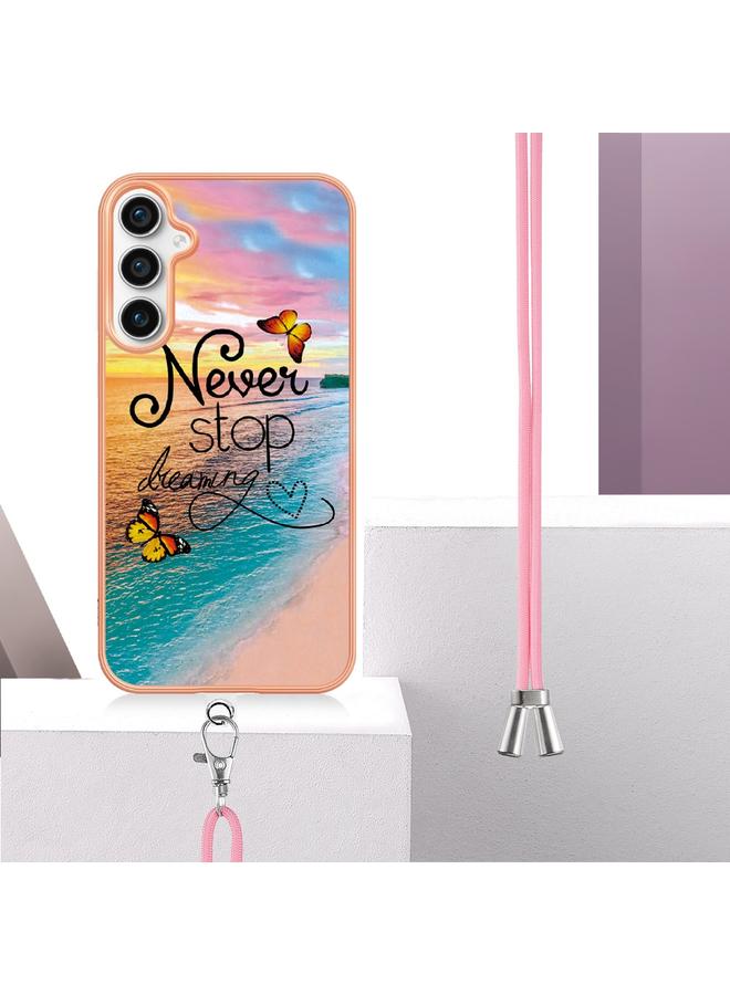 S-TOP Case For Samsung Galaxy S24 FE 5G Electroplating Pattern IMD TPU Shockproof Case with Neck Lanyard - Image 3