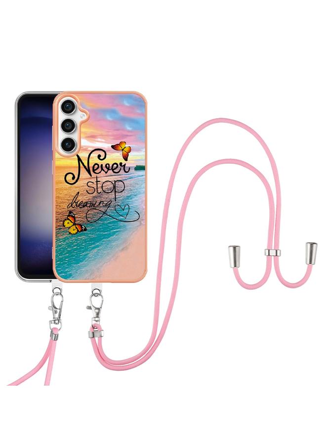 S-TOP Case For Samsung Galaxy S24 FE 5G Electroplating Pattern IMD TPU Shockproof Case with Neck Lanyard - Image 2