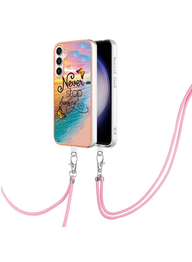 S-TOP Case For Samsung Galaxy S24 FE 5G Electroplating Pattern IMD TPU Shockproof Case with Neck Lanyard - Image 1