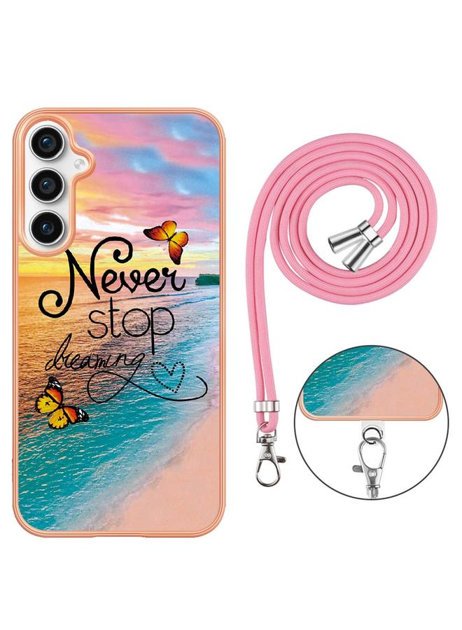 S-TOP Case For Samsung Galaxy S24 FE 5G Electroplating Pattern IMD TPU Shockproof Case with Neck Lanyard - Image 4