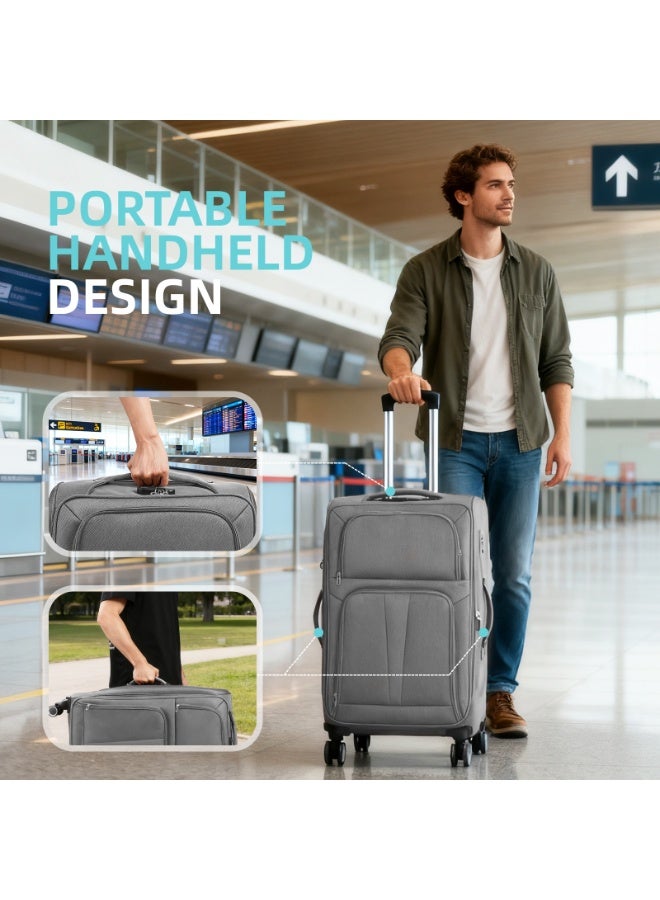 WEMART 4Piece Softside Luggage Sets – Durable Expandable Suitcase with 360° Silent Spinner Wheels & Retractable Handle, Softshell Carry On Luggage for Business/Travel Construction(20in/24in/28in/32in) (Grey) - Image 5