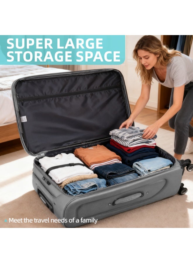 WEMART 4Piece Softside Luggage Sets – Durable Expandable Suitcase with 360° Silent Spinner Wheels & Retractable Handle, Softshell Carry On Luggage for Business/Travel Construction(20in/24in/28in/32in) (Grey) - Image 4