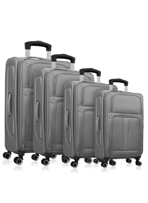 4Piece Softside Luggage Sets – Durable Expandable Suitcase with 360° Silent Spinner Wheels & Retractable Handle, Softshell Carry On Luggage for Business/Travel Construction(20in/24in/28in/32in) (Grey)