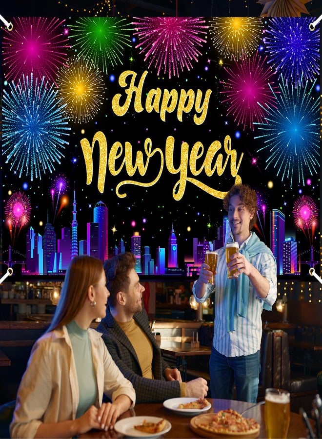 Avezano 2026 Happy New Year Banner Multicolor Happy New Years Eve Party Decorations Fireworks Cityscape New Year Party Backdrop NYE Party Supplies (6x3.6ft) - Image 5