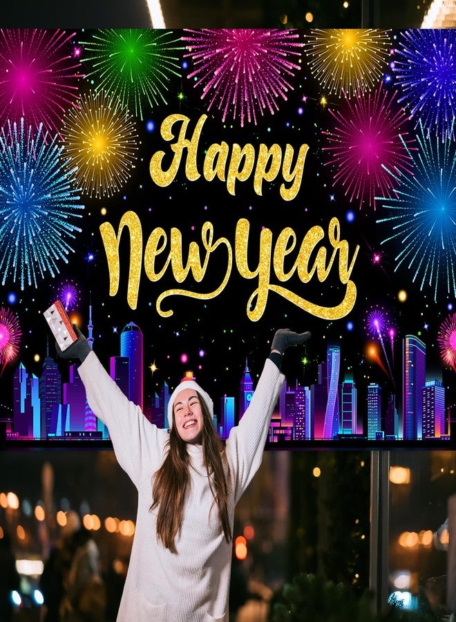 Avezano 2026 Happy New Year Banner Multicolor Happy New Years Eve Party Decorations Fireworks Cityscape New Year Party Backdrop NYE Party Supplies (6x3.6ft) - Image 4
