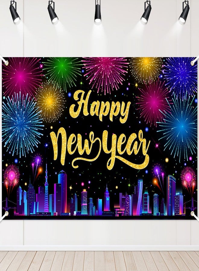 Avezano 2026 Happy New Year Banner Multicolor Happy New Years Eve Party Decorations Fireworks Cityscape New Year Party Backdrop NYE Party Supplies (6x3.6ft) - Image 1
