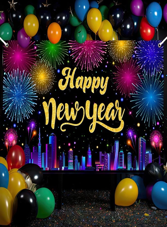 Avezano 2026 Happy New Year Banner Multicolor Happy New Years Eve Party Decorations Fireworks Cityscape New Year Party Backdrop NYE Party Supplies (6x3.6ft) - Image 3