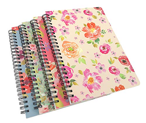 ALIMITOPIA 4 Pack A5 Spiral Notebook Journal,Wirebound Ruled Sketch Book Notepad Diary Memo Planner,A5 Size(8.3X5.7) & 80 Sheets (Floral) - Image 1