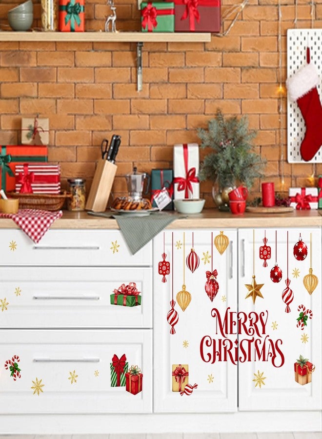 Mfault Merry Christmas Balls Wall Decals Stickers, Xmas Gifts Gold Snowflake Decorations Bedroom Art, Winter Holiday Peppermint Candy Cane Home Kitchen Decor - Image 5