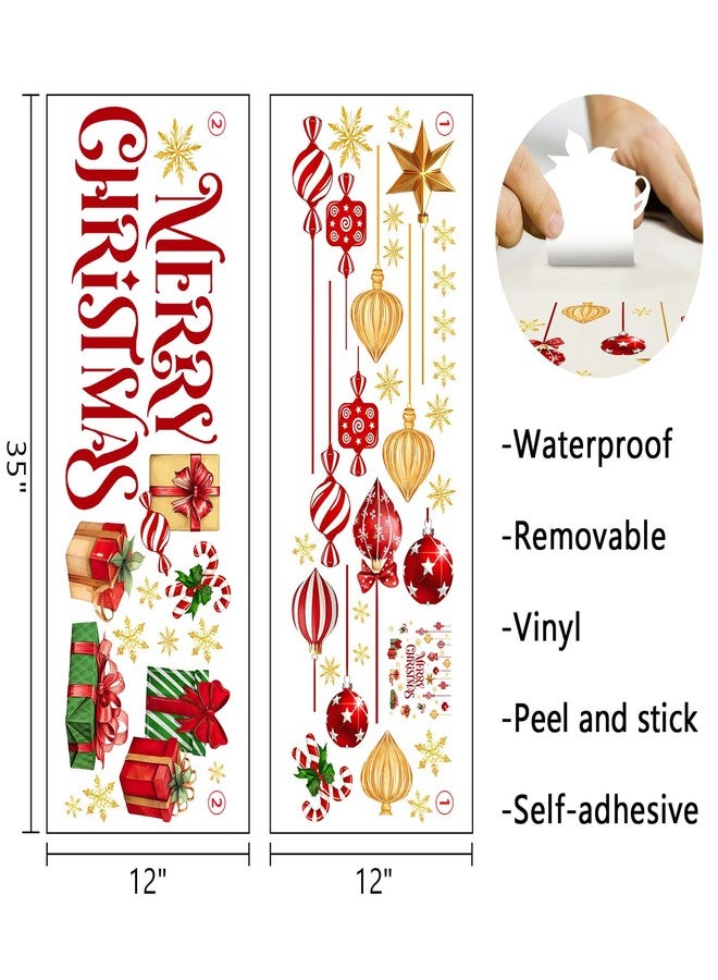 Mfault Merry Christmas Balls Wall Decals Stickers, Xmas Gifts Gold Snowflake Decorations Bedroom Art, Winter Holiday Peppermint Candy Cane Home Kitchen Decor - Image 2