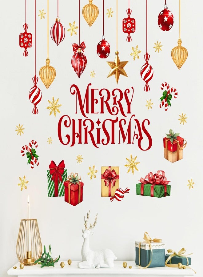 Mfault Merry Christmas Balls Wall Decals Stickers, Xmas Gifts Gold Snowflake Decorations Bedroom Art, Winter Holiday Peppermint Candy Cane Home Kitchen Decor - Image 4