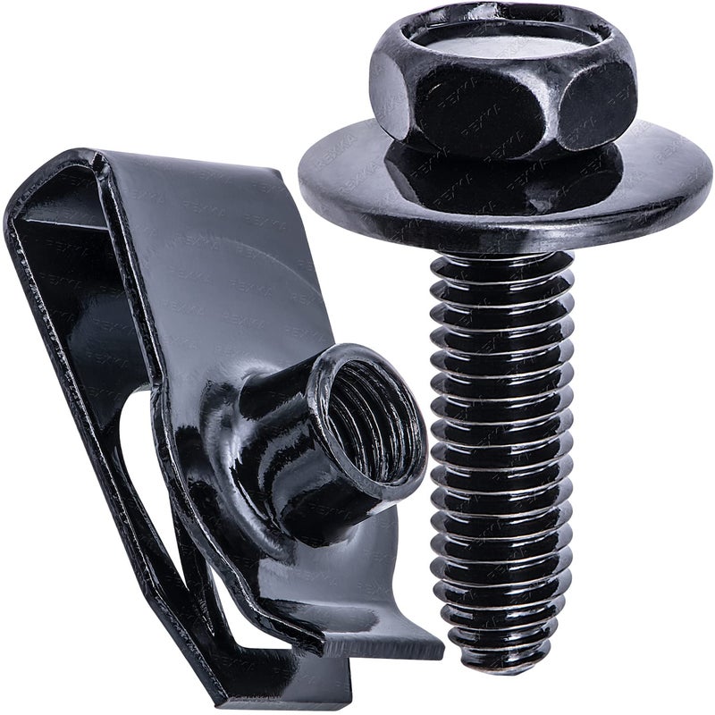 Rexka 20 Sets M6-1.0 Extruded U Nuts & Body Bolts Kits for GM Ford Chevy BuickChrysler Cadillac - Multipurpose - Body Fender Bumper Radiator Hood Shield Panel - 11503834 11503714 11503716 - Image 1