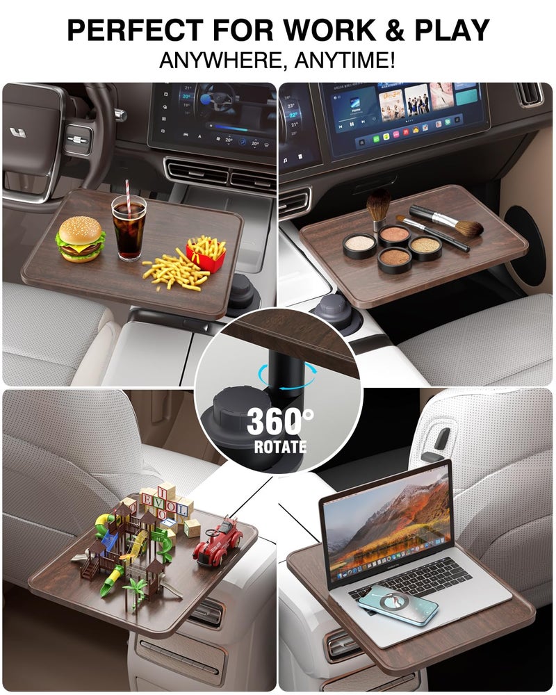 AXVLU Car Tray Table & Car Laptop Desk with 360Â° Rotation & Phone Holder - Wooden Cup Holder Table, Car Laptop Mount & Food Tray Compatible with Tesla Model Y/3/S and Most Vehicles - Image 5