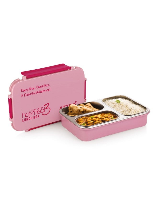 ATTRO Hot-Meal 3 Insulated Lunch Box with 3 Compartment, Inner Stainless Steel & Locking Lid BPA-Free Food Grade Ideal for School, Office - 900ml Peach - Image 1