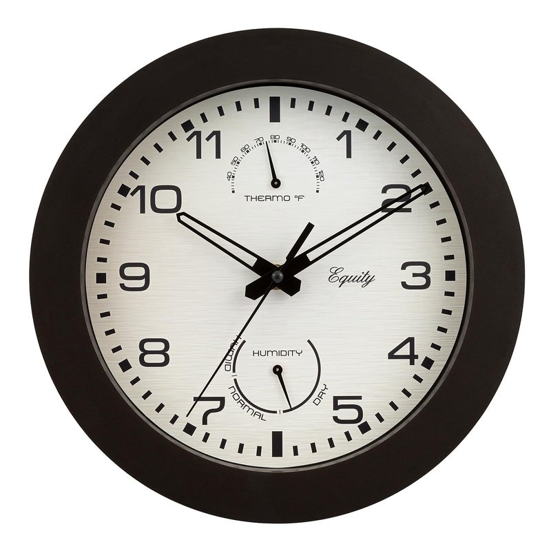 Equity by La Crosse Equity by La Crosse 10 Inch inOut Brown Wall Clock with Thermometer and Hygrometer 29005 