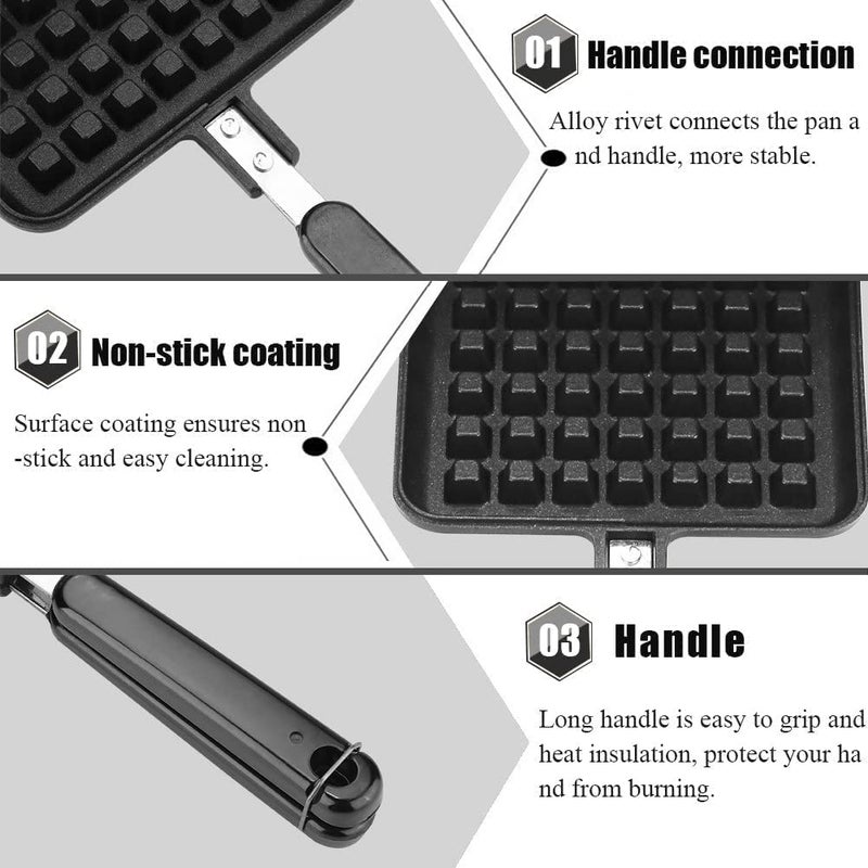 AAGNA Waffle Maker Mini Waffle Maker Small Waffle Maker Non Stick Square French Egg Pancake Waffle Maker Mould for Gas Burner Stove - Image 4