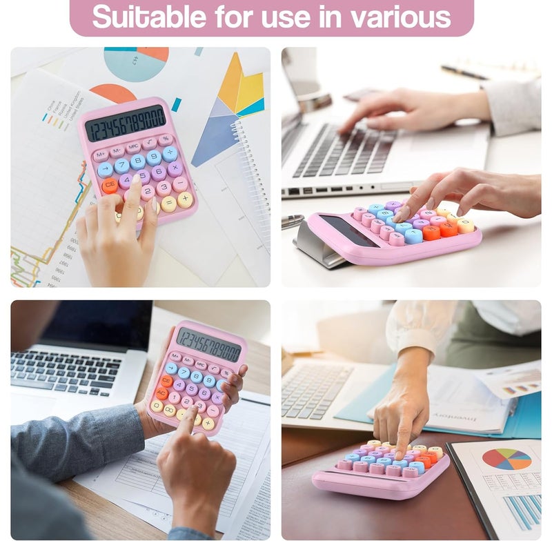 Holotioee Mechanical Pushbutton Calculator,12 Digit Large LCD Display,Big Buttons Easy To Press,Colorful Candy Financial Calculator ,Automatic Sleep,With Battery.For Office,School, Home. (Pink) - Image 5