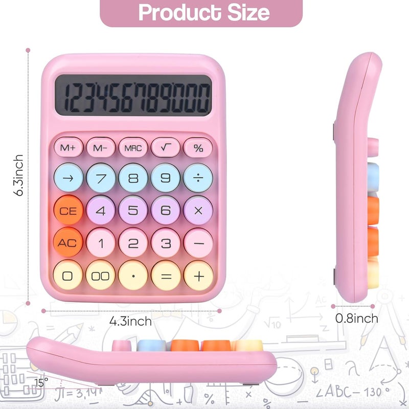 Holotioee Mechanical Pushbutton Calculator,12 Digit Large LCD Display,Big Buttons Easy To Press,Colorful Candy Financial Calculator ,Automatic Sleep,With Battery.For Office,School, Home. (Pink) - Image 4