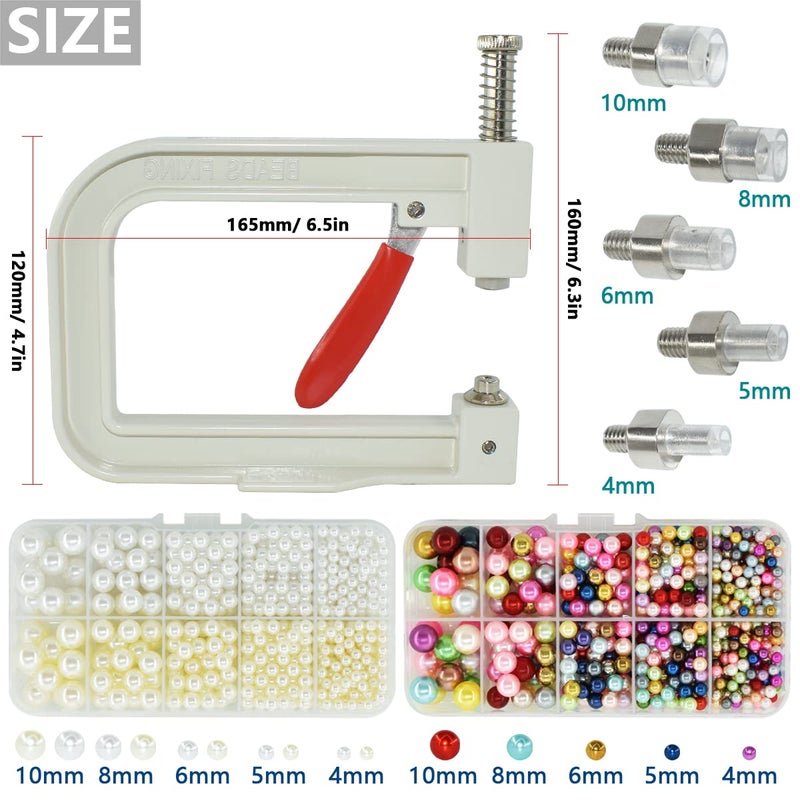 BDS-HOME 5400pcs Pearl Beads Hand Press Pearl Setting Tool Set, Beads Rivet Fixing Machine, DIY Handmade Pearl Setting Machine with Beads Nails Screw Heads Tweezers Wrench Trays for DIY Crafts Accessories - Image 2