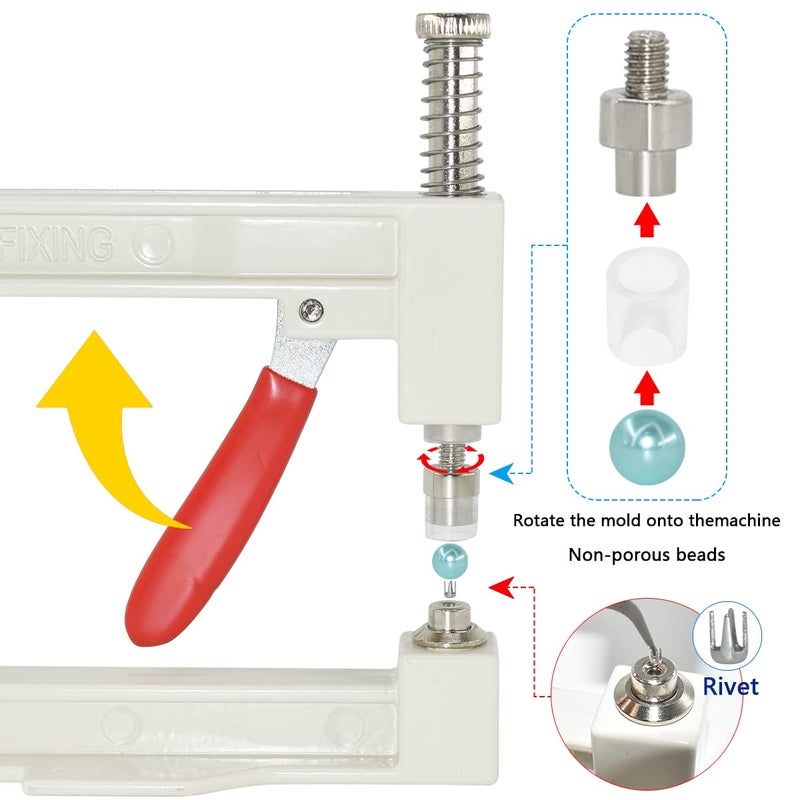 BDS-HOME 5400pcs Pearl Beads Hand Press Pearl Setting Tool Set, Beads Rivet Fixing Machine, DIY Handmade Pearl Setting Machine with Beads Nails Screw Heads Tweezers Wrench Trays for DIY Crafts Accessories - Image 3