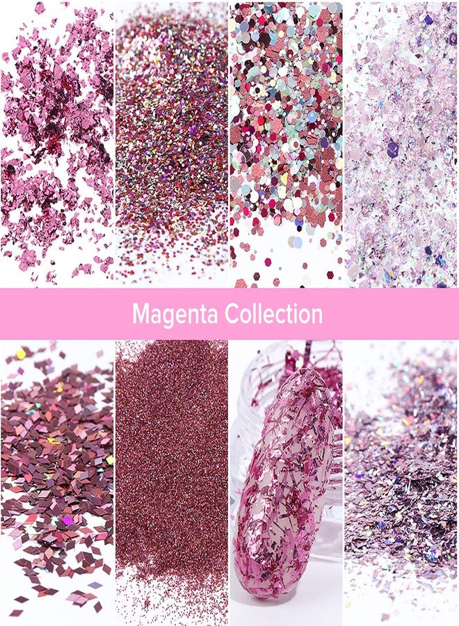 GOGOONLY Nail Art Sequins Glitter Set, 8 Boxes Holographic Nails Powder Nail Art Sequins Metallic Shining Flakes Nail Glitter Set for Nails Art Decoration (Magenta) - BH001001 - Image 2