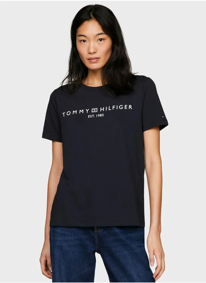 TOMMY HILFIGER Crew Neck Logo Detail Top
