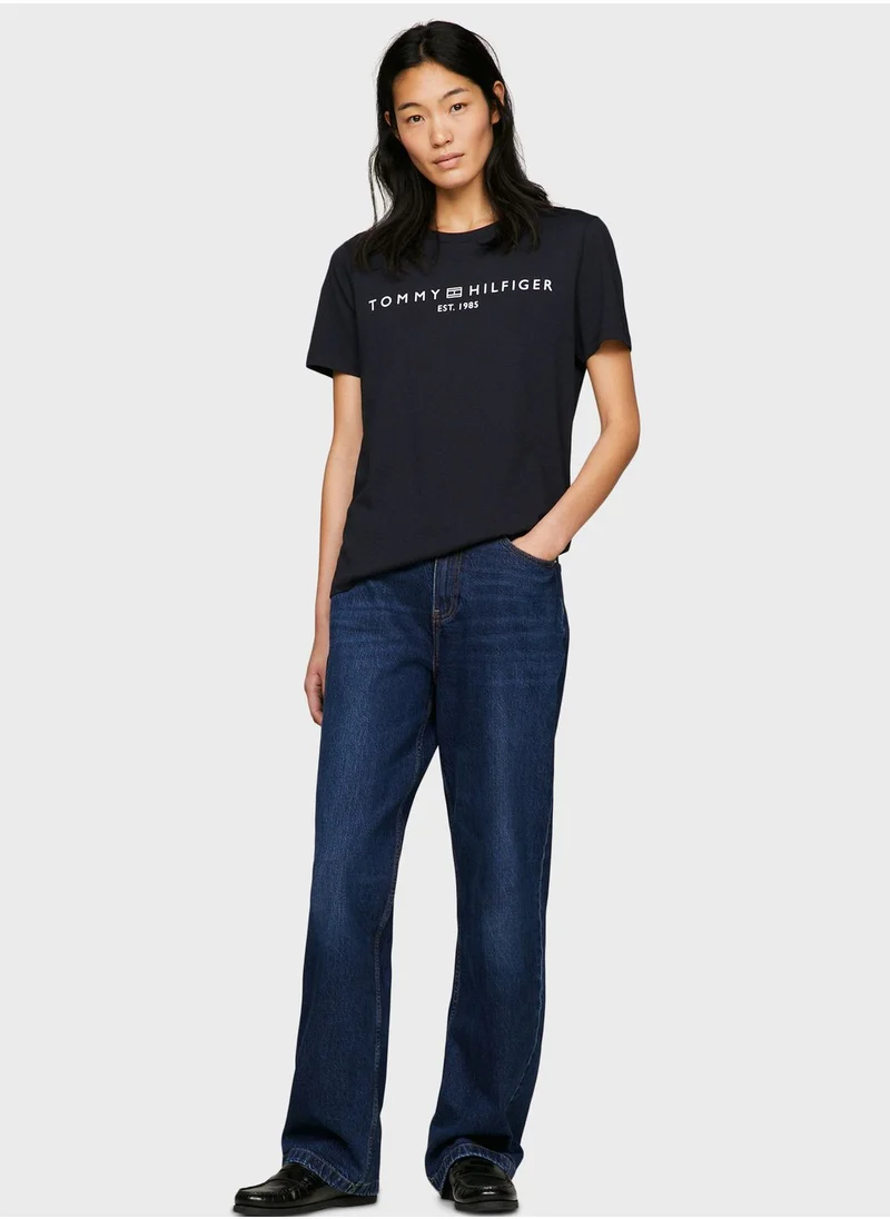TOMMY HILFIGER Crew Neck Logo Detail Top