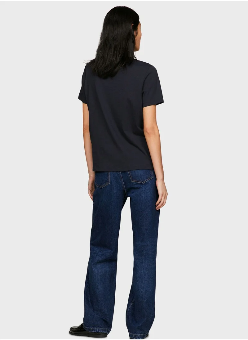 TOMMY HILFIGER Crew Neck Logo Detail Top